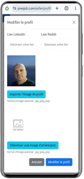 Modifier le profil Presjob sur mobile