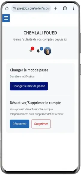Bloc Changer le mot de passe sur mobile
