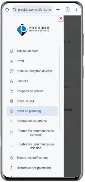 Page Créer un planning sur mobile