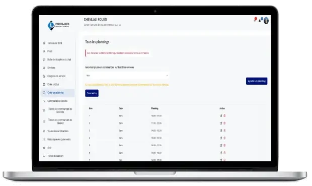 Page Créer un planning sur ordinateur