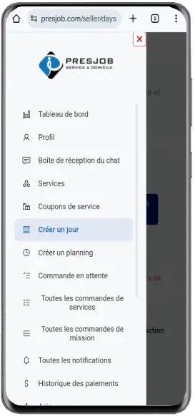 Page Créer un jour sur mobile