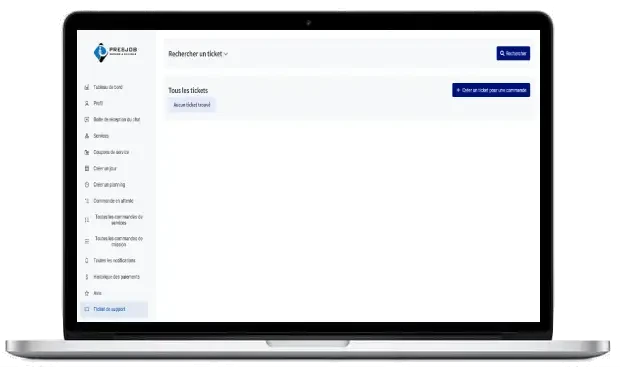Page Ticket de support sur ordinateur avec liste des tickets