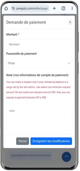 Demande de paiement sur mobile