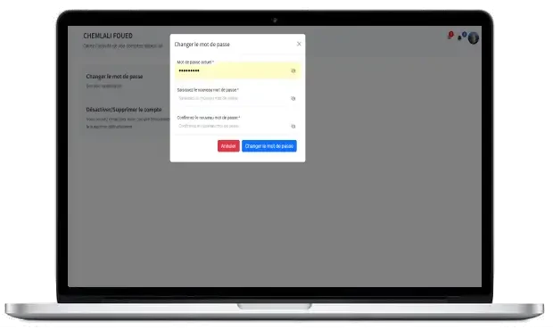 Formulaire changement de mot de passe sur ordinateur