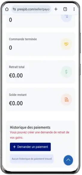 Page Historique des paiements sur mobile