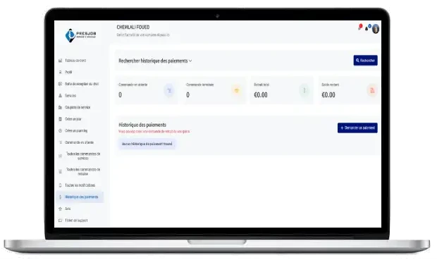 Page Historique des paiements sur ordinateur
