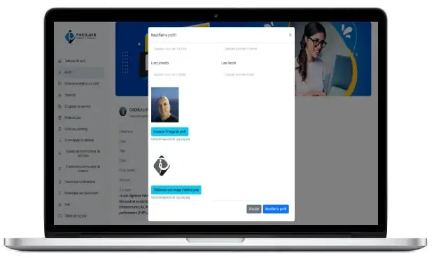 Fenêtre Modifier le profil sur ordinateur avec Importer l'image de profil