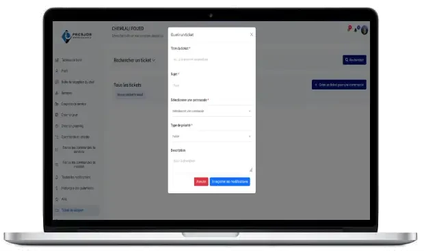 Fenêtre Ouvrir un ticket sur ordinateur