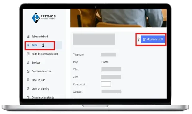 Page profil Presjob sur ordinateur