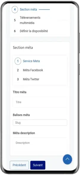 Section méta sur mobile
