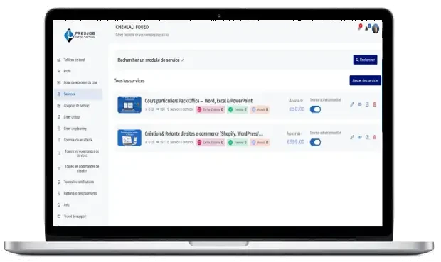 Liste des services sur ordinateur