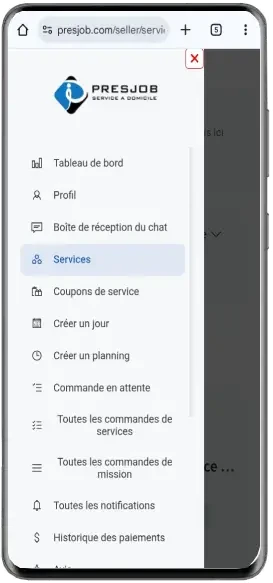 Liste des services sur mobile