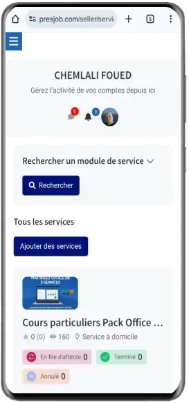 Liste des services sur mobile