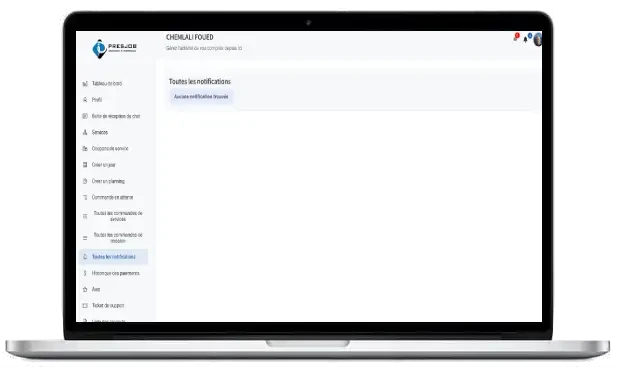 Menu latéral ordinateur avec Toutes les notifications